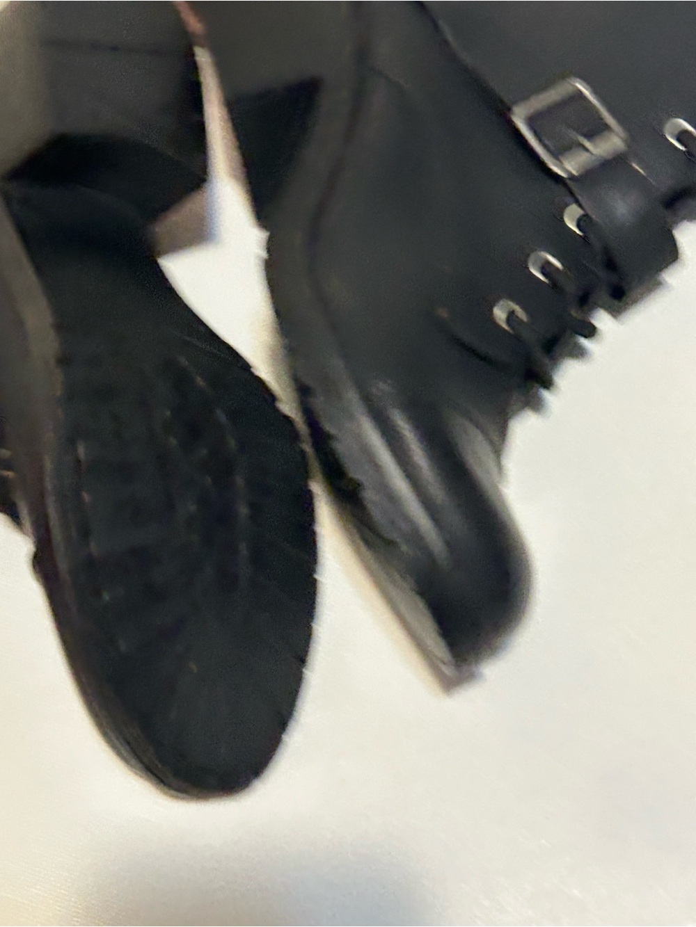 Women's Black Lace-Up Combat Boots with Buckle - Picture 6 of 9